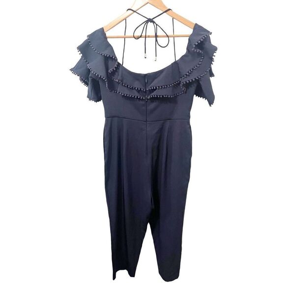 Sheike Navy Blue Off the Shoulder Cropped Jumpsuit - Picture 2 of 6